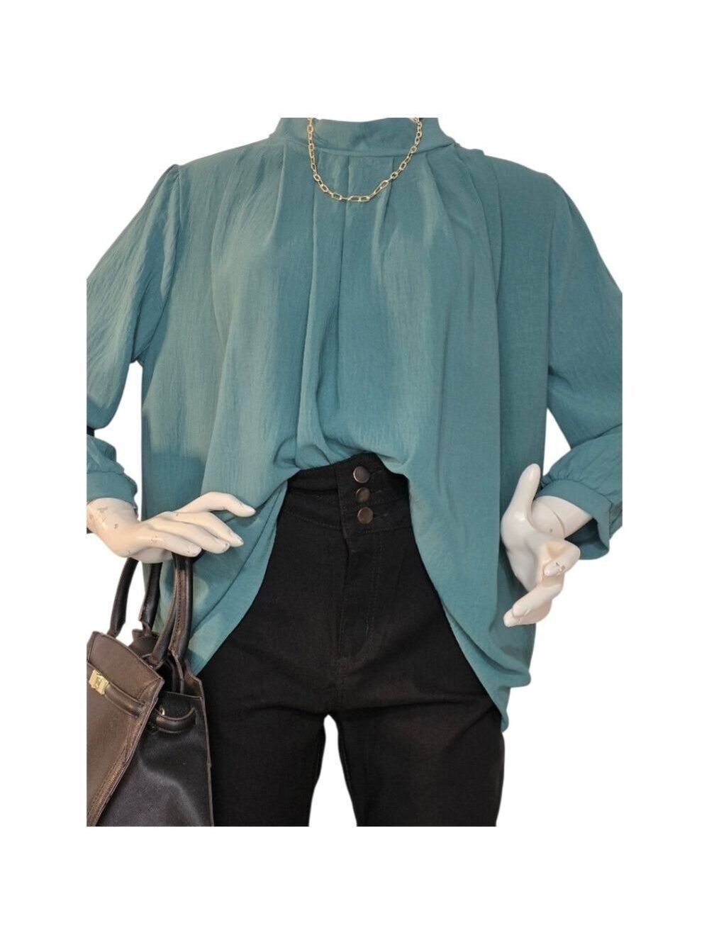 NWT Ces Femme Green Pleated Workwear Blouse Large | Business Casual Top